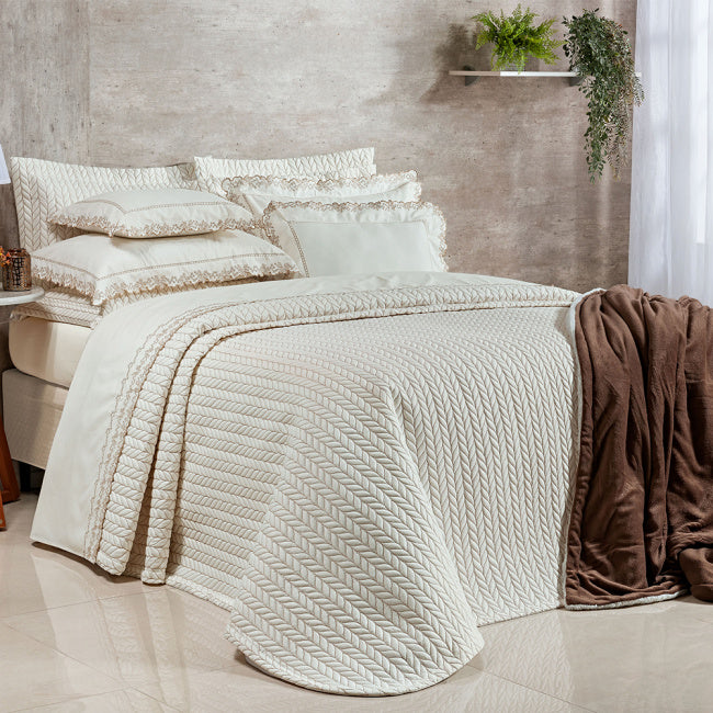 Roupa de Cama Casal Queen Yara 200 Fios 100% Algodão 04 Peças - Palha / Dourado