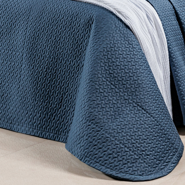 Cobre Leito Casal King Pádua Tecido 400 Fios Egípcio 100% Algodão 03 Peças - Azul