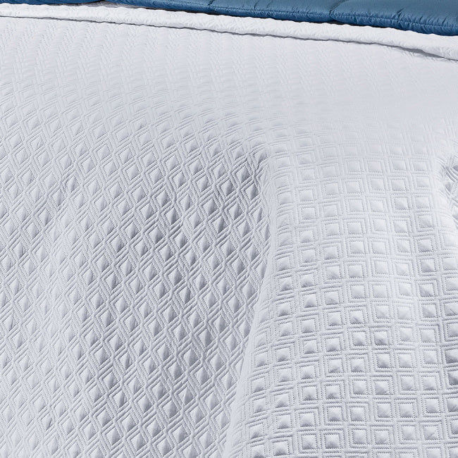 Cobre Leito Casal Queen Lácio Tecido 400 Fios Egípcio 03 Peças - Branco / Azul