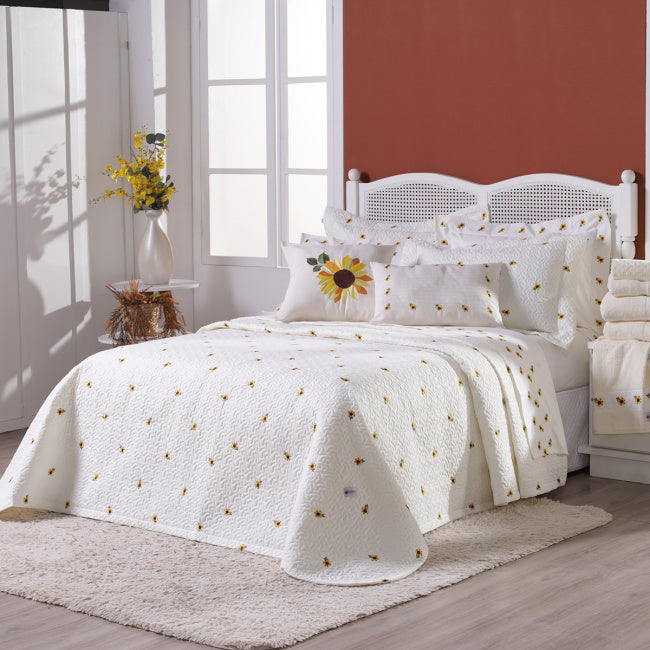 Cobre Leito Super King Girassol Bordado Percal Peletizado 400 Fios 3,15m x 2,70m 03 Peças - Palha