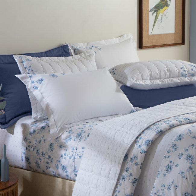 Cobre Leito Queen Essenza Percal Acetinado 200 Fios Egípcios 100% Algodão 2,60m x 2,40m 03 Peças - Azuri