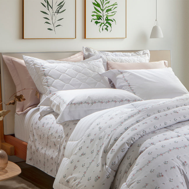 Cobre Leito King Essenza Percal Acetinado 200 Fios Egípcios 100% Algodão 2,80m x 2,60m 03 Peças - Florate