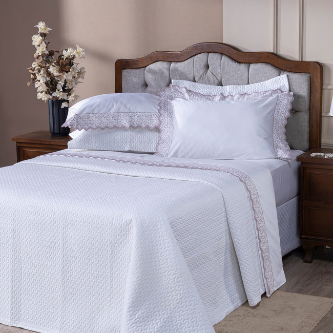 Roupa de Cama Lençol King Oliviéri Percal 400 Fios Egípcio Bordado 100% Algodão 04 Peças - Rosê