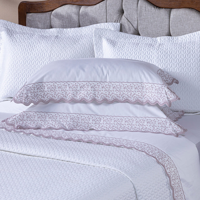 Roupa de Cama Lençol King Oliviéri Percal 400 Fios Egípcio Bordado 100% Algodão 04 Peças - Rosê