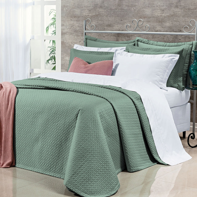Kit cobre Leito + jogo de cama  Casal Super King Pádua Tecido 400 Fios Egípcio 100% Algodão 07 Peças - Verde