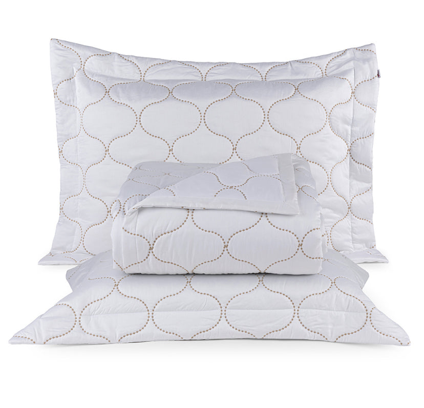 Cobre Leito Super King Sonhare 400 Fios Fibra de Bambu 03 Peças - Branco / Dourado