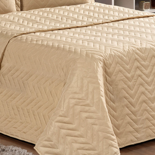 Cobre Leito Casal King Pratic Matelado Chevron 03 Peças - Avelã