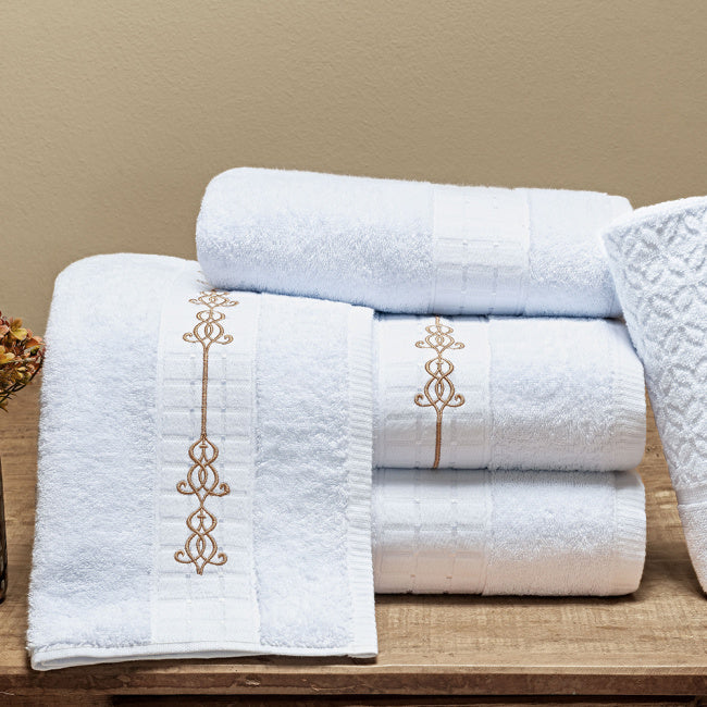 Jogo de Banho Torino Tecido Egípcio 100% Algodão 05 Peças - Branco / Dourado