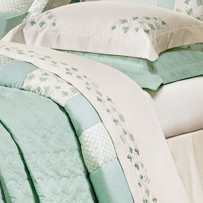 Roupa de Cama Casal King Clara 200 Fios 100% Algodão 04 Peças - Palha / Verde