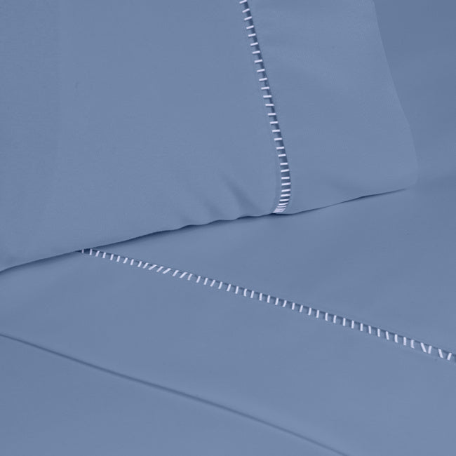 Roupa de Cama Lençol Solteiro Suavit Percal 400 Fios Ponto Palito 03 Peças - Azul