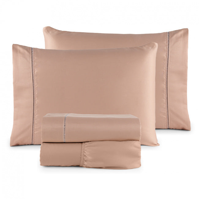 Roupa de Cama Lençol Queen Suavit Percal 400 Fios Ponto Palito 04 Peças - Rosê