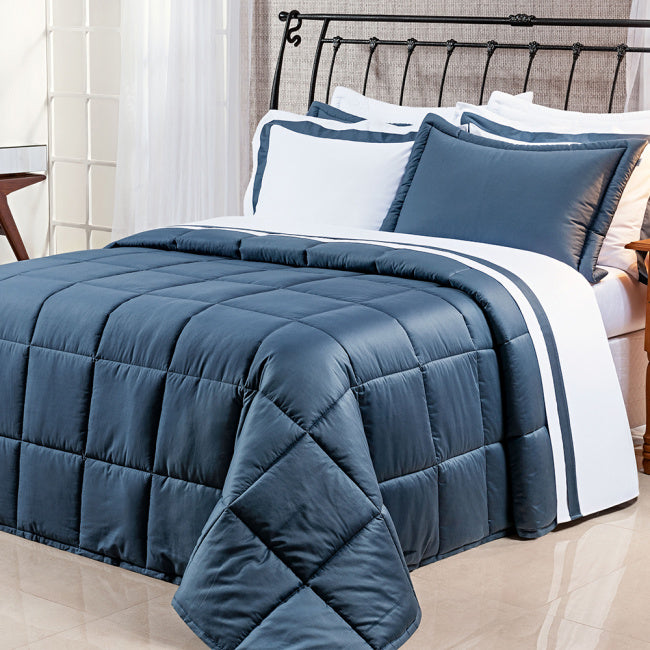 Edredom Casal Super King Pádua Tecido 400 Fios Egípcio 100% Algodão 03 Peças - Azul