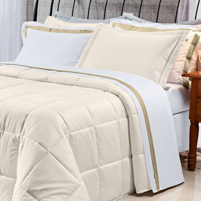 Edredom Casal Queen Pádua Tecido 400 Fios Egípcio 100% Algodão 03 Peças - Palha