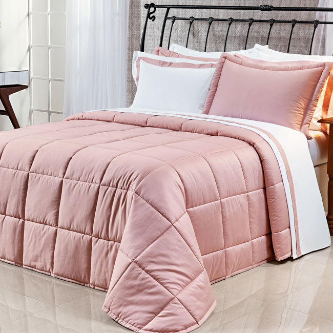 Edredom Casal King Pádua Tecido 400 Fios Egípcio 100% Algodão 03 Peças - Rosa Chá
