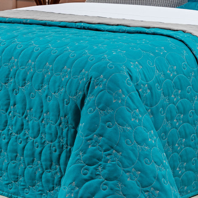 Cobre Leito Super King Bordado Bouti Dupla Face Percal 400 Fios 3,15m x 2,70m 03 Peças - Verde