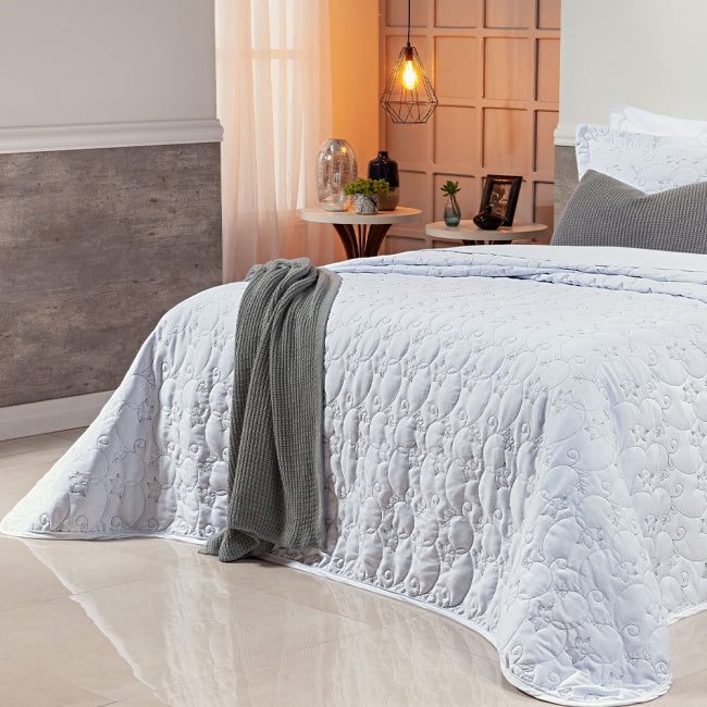 Cobre Leito Super King Bordado Bouti Dupla Face Percal 400 Fios 3,15m x 2,70m 03 Peças - Branco