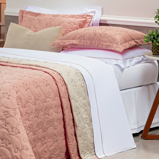 Cobre Leito King Bordado Bouti Dupla Face Percal 400 Fios 2,80m x 2,70m 03 Peças - Rosê