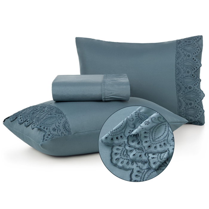 Jogo de Lençol Veneza 3 Peças Queen 300 Fios Percal Bordado Azul