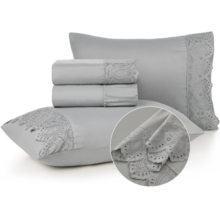 Jogo De Lençol Veneza Casal 4 Peças 300 Fios Percal Bordado Fend