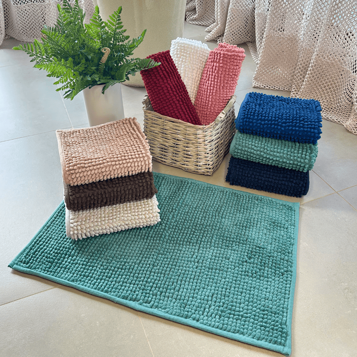 Tapete Chenille Pipoca/ Macarrão 40x60cm Antiderrapante Verde