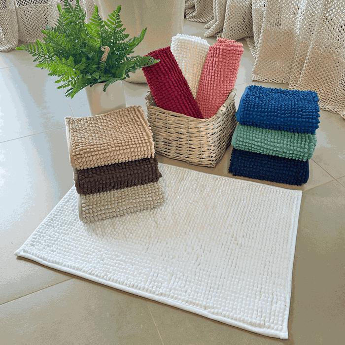 Tapete Chenille Pipoca/ Macarrão 40x60cm Antiderrapante Branco