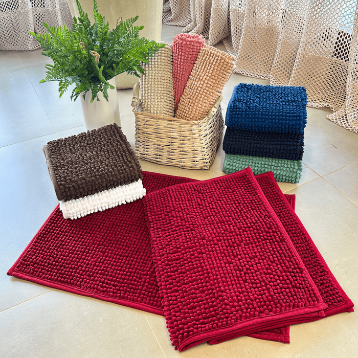 KIT 3 Tapete Bolinha Popcorn Antiderrapante 60x40cm Chenille - VERMELHO