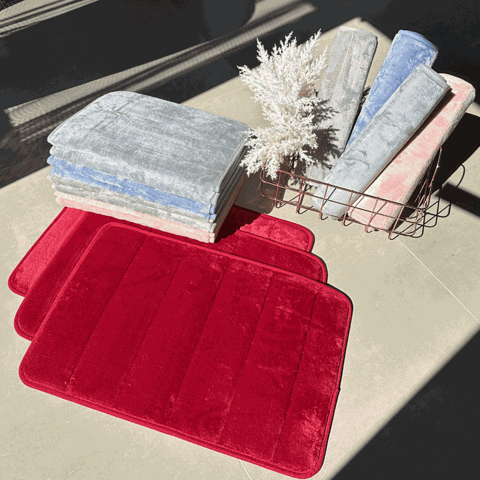 Kit 3 Tapetes Ultra Absorvente 60x40cm Soft Antiderrapante - VERMELHO