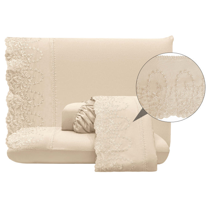 Jogo Cama Percal 300 Fios C/ Bordado Inglês Ponto Cheio Romantic Queen 04 Peças - Pérola