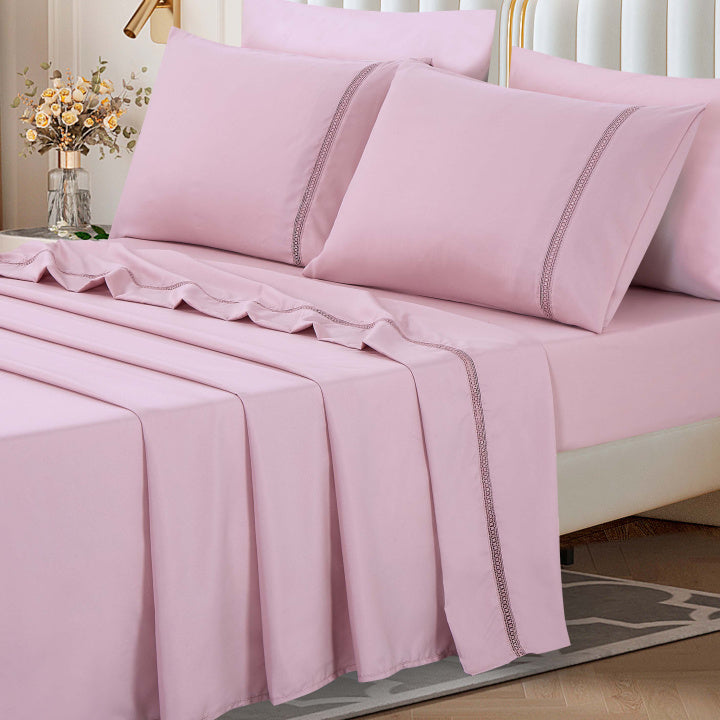 Jogo Cama Percal 300 Fios C/ Guipir Paris Casal 04 Peças - Malva