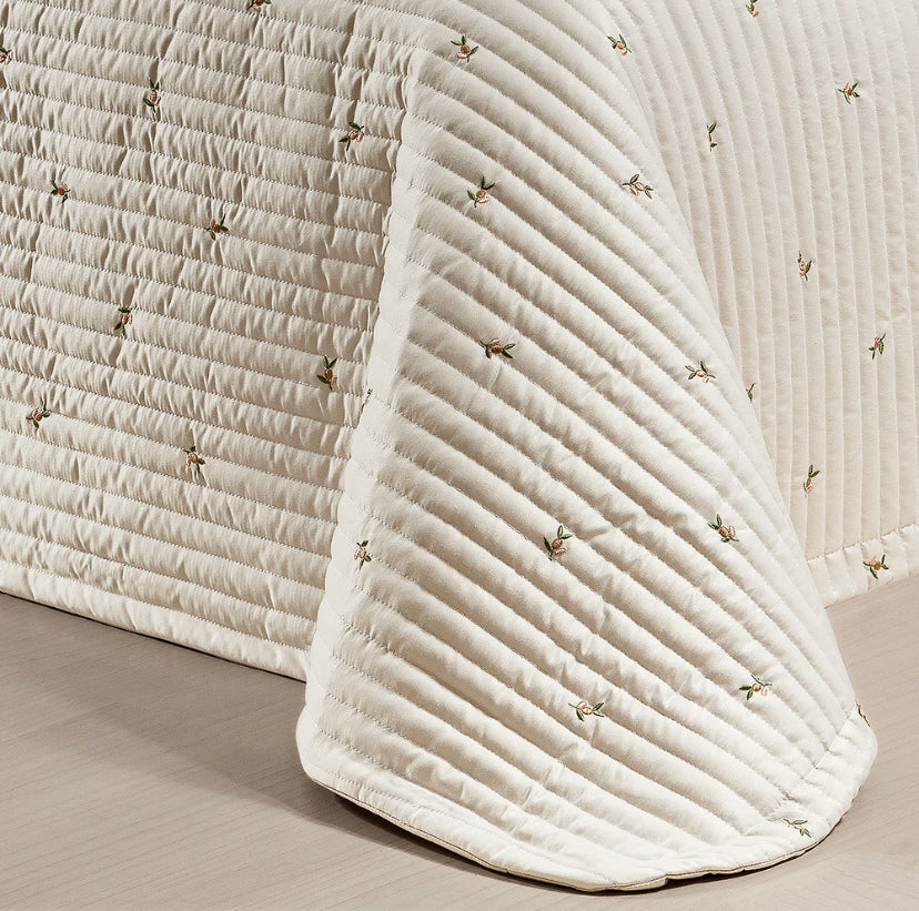 Cobre Leito Casal Queen Ellora Percal 400 Fios 03 Peças - Bege