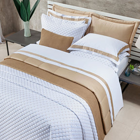 Cobre Leito Solteiro King Laisa Tecido 400 Fios Egípcio 02 Peças - Branco / Dourado