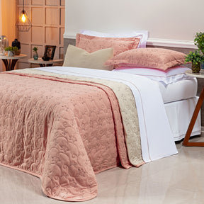 Cobre Leito Queen Bordado Bouti Dupla Face Percal 400 Fios 2,60m x 2,40m 03 Peças - Rosê