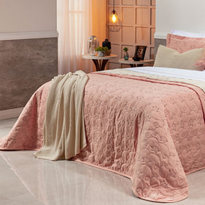 Cobre Leito King Bordado Bouti Dupla Face Percal 400 Fios 2,80m x 2,70m 03 Peças - Rosê