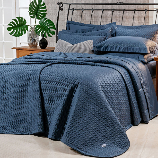 Cobre Leito Casal Queen Dakar 400 Fios Egípcio 100% Algodão 03 Peças - Azul