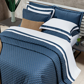 Roupa de Cama Casal King Laisa 400 Fios Egípcio 100% Algodão 04 Peças - Azul