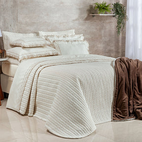 Roupa de Cama Casal Queen Yara 200 Fios 100% Algodão 04 Peças - Palha / Dourado