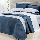 Cobre Leito Casal King Pádua Tecido 400 Fios Egípcio 100% Algodão 03 Peças - Azul