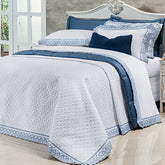 Cobre Leito Casal Queen Lácio Tecido 400 Fios Egípcio 03 Peças - Branco / Azul