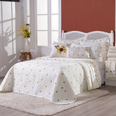 Cobre Leito Super King Girassol Bordado Percal Peletizado 400 Fios 3,15m x 2,70m 03 Peças - Palha