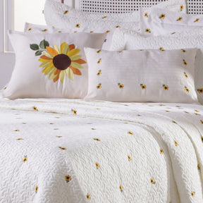 Cobre Leito Super King Girassol Bordado Percal Peletizado 400 Fios 3,15m x 2,70m 03 Peças - Palha