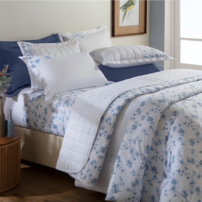 Cobre Leito Queen Essenza Percal Acetinado 200 Fios Egípcios 100% Algodão 2,60m x 2,40m 03 Peças - Azuri