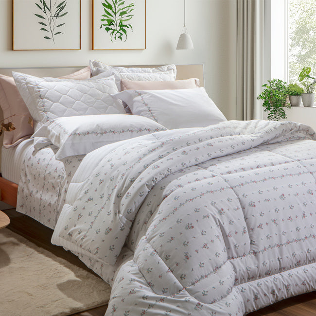 Cobre Leito Queen Essenza Percal Acetinado 200 Fios Egípcios 100% Algodão 2,60m x 2,40m 03 Peças - Florate