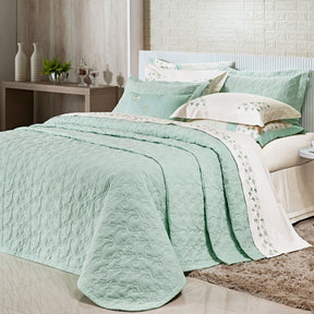 Roupa de Cama Casal King Clara 200 Fios 100% Algodão 04 Peças - Palha / Verde