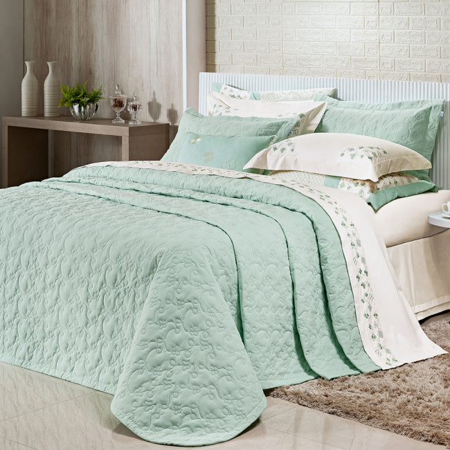 Roupa de Cama Casal King Clara 200 Fios 100% Algodão 04 Peças - Palha / Verde