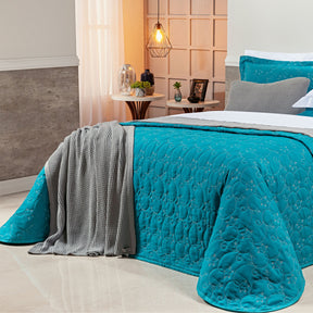 Cobre Leito Queen Bordado Bouti Dupla Face Percal 400 Fios 2,60m x 2,40m 03 Peças - Verde