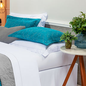 Cobre Leito Queen Bordado Bouti Dupla Face Percal 400 Fios 2,60m x 2,40m 03 Peças - Verde