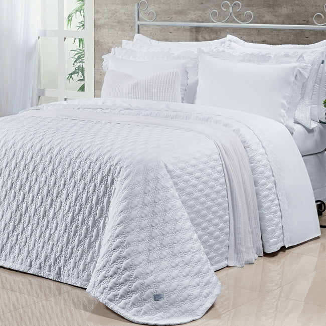 Cobre Leito Casal King Venetto Tecido 400 Fios Egípcio 100% Algodão 03 Peças - Branco