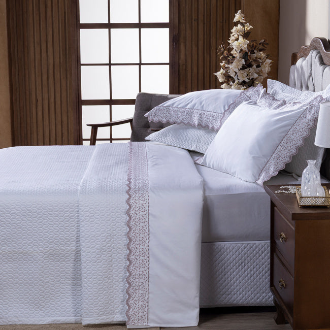 Roupa de Cama Lençol King Oliviéri Percal 400 Fios Egípcio Bordado 100% Algodão 04 Peças - Rosê