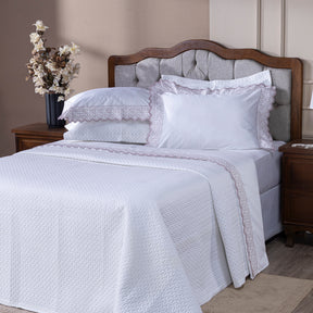 Roupa de Cama Lençol King Oliviéri Percal 400 Fios Egípcio Bordado 100% Algodão 04 Peças - Rosê