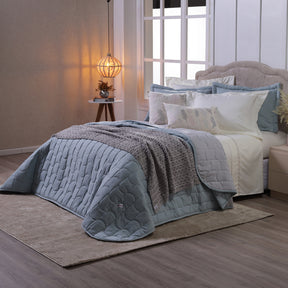 Kit Cobre Leito + Jogo cama  King Harmony Dupla Face 400 Fios 07 Peças - Verde Malva / Cinza